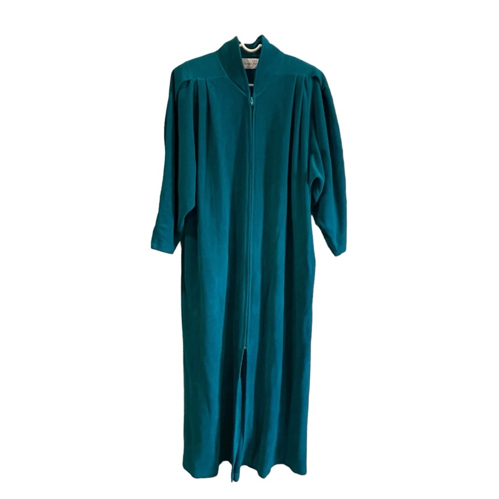 Vintage Vanity Fair Zip Robe House Coat Women Size Medium Green Pockets 80s 90s